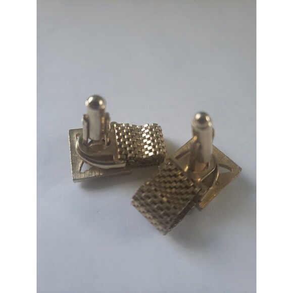 Vintage Cufflinks Gold-toned with Black Stone Square Unbranded Pre-Owned - Picture 3 of 7